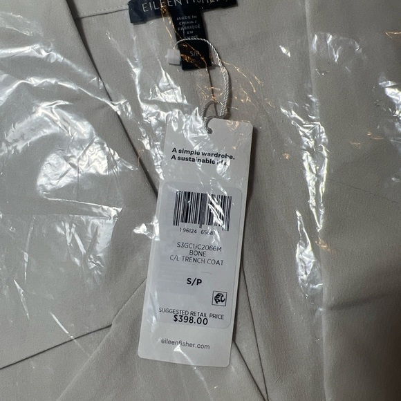 Eileen Fisher Bone Silk Georgette Crepe Trench Coat BNWTS $398.00 NEW BNWTS - Picture 11 of 15